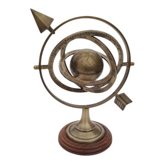 Antiqued Brass Armillary With Wood Base For Sale