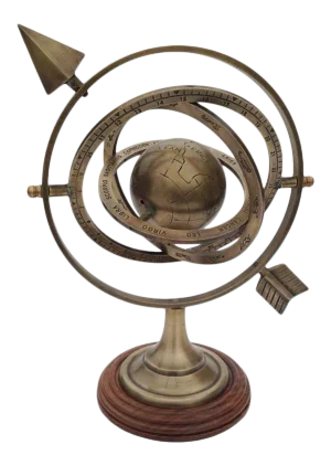 Antiqued Brass Armillary With Wood Base