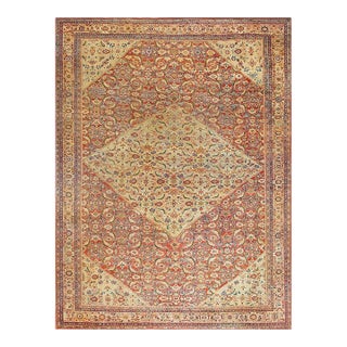 Impressive Ivory Medallion on Red-Raspberrry Open Field Antique Persian Sultanabad Rug For Sale