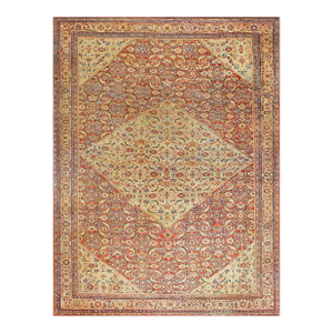Impressive Ivory Medallion on Red-Raspberrry Open Field Antique Persian Sultanabad Rug