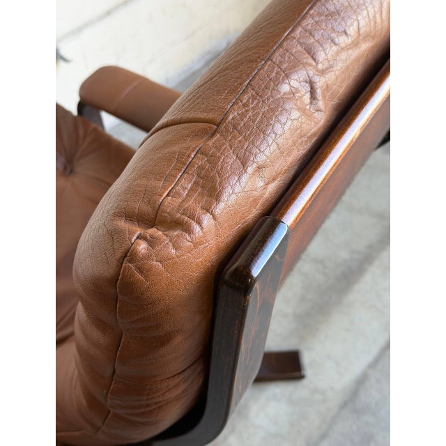 Pair of Brown Leather Swivel Lounge Chairs Danish Mid-Century Modern 1970s For Sale - Image 13 of 13