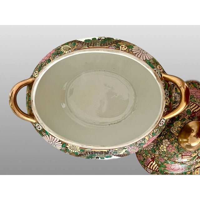 Mid 20th Century Chinese Rose Medallion (Famille Rose) Porcelain Soup Tureen With Gilt Finish For Sale - Image 9 of 11