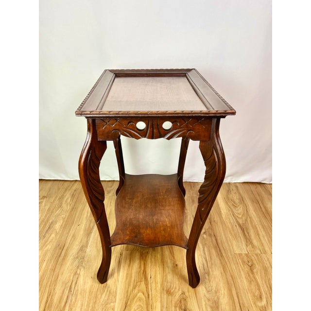Spanish Revival 1920s Spanish Revival Inlaid Walnut Parlor Side Table With Hand-Carved Notched Rim For Sale - Image 3 of 10