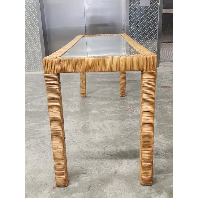 Mid-Century Rattan Parsons Console Table For Sale - Image 4 of 10