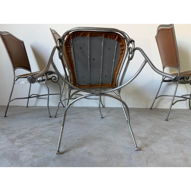 Palma Brava Wrought Iron & Brown Leather Dining Chairs – Set of 4 For Sale - Image 13 of 13