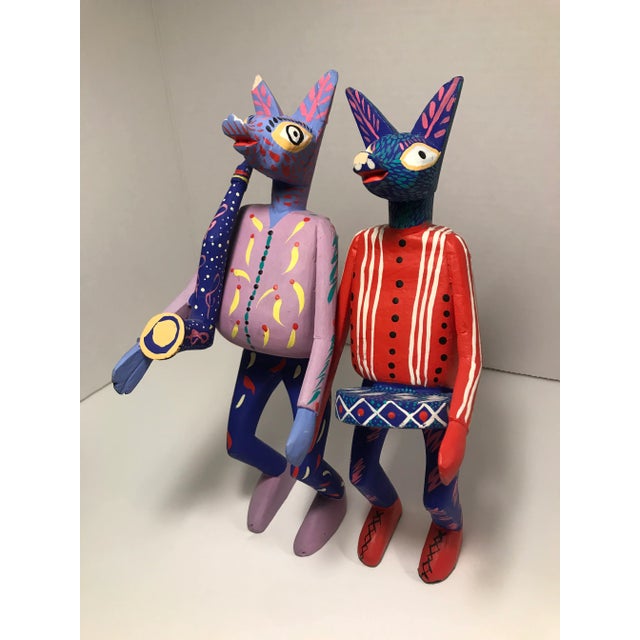 1990s Vintage 1990s Pepe Santiago Signed Oxacan Hand Painted Wooden Figurines - Set of 2 For Sale - Image 5 of 10