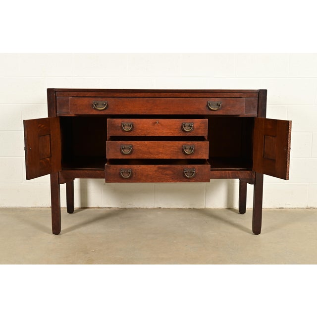 Early 20th Century Stickley Brothers Antique Mission Oak Arts & Crafts Strap Hinge Sideboard, Circa 1910 For Sale - Image 5 of 16