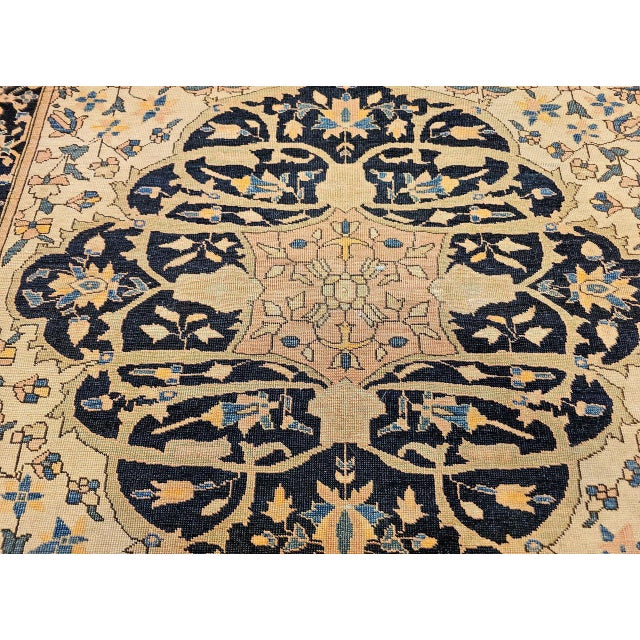 19th Century Farahan Sarouk Rug, Hand-Knotted Wool, Floral Medallion Pattern, Ivory & Navy, 4x5 For Sale - Image 14 of 16