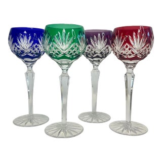 1940s Vintage Art Deco Hollywood Regency Czechoslovakian Crystal Wine Glasses - Set of 4 For Sale