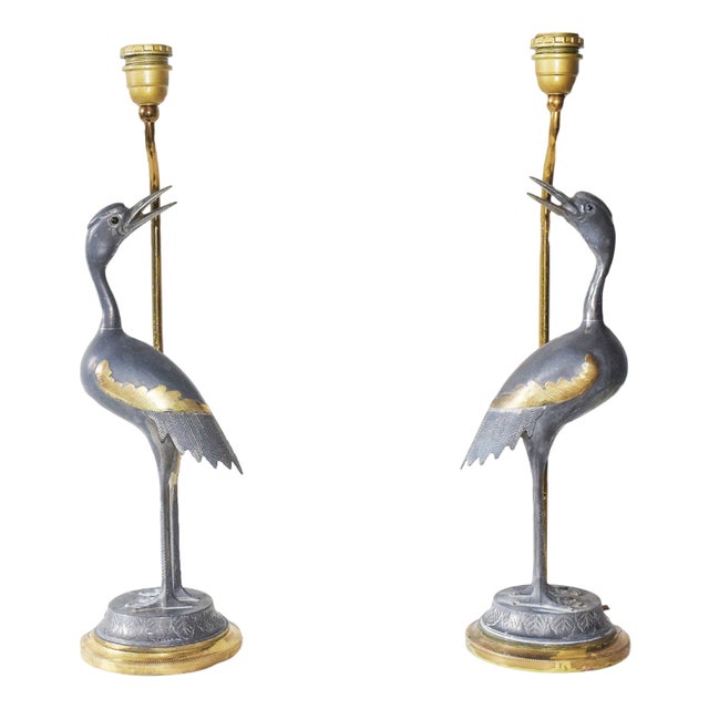 Vintage Crane Bird Lamps, 1970s, Set of 2 For Sale