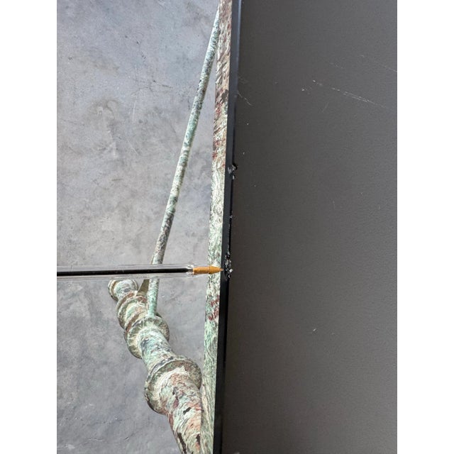Verdigris 1980s Postmodern Faux Bronze Finish Console Table With Black Glass Top After Giacometti Style For Sale - Image 8 of 10