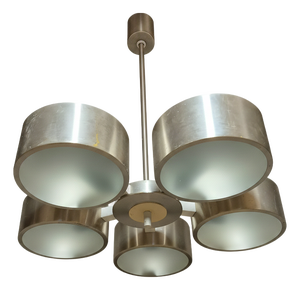 Vintage German Chandelier in Aluminum and Glass, 1970s