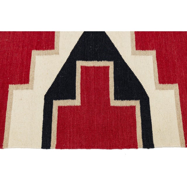 Textile 6x9 Handmade Modern Navajo Style Wool Rug - Vibrant Red Geometric Design For Sale - Image 7 of 10