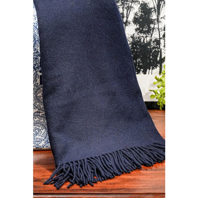 Classic Deep Navy Blue Ralph Lauren Home Cashmere Wool Blend Throw Blanket Home Decor For Sale - Image 4 of 7