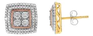 10K Yellow, White, and Rose Gold Plated Sterling Silver Diamond Accent Earrings