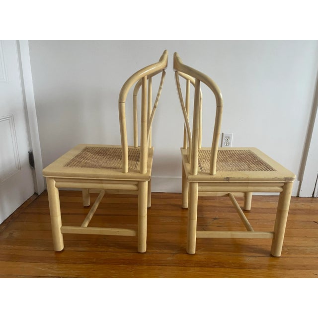 Henredon Mid-20th Century Pair of Henredon Lacquered Chinoiserie Caned Accent Chairs For Sale - Image 4 of 12