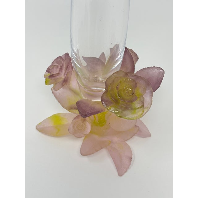 1990s Daum France Soliflore Roses Crystal Vase With Pate De Verre Floral Base Signed For Sale - Image 5 of 17
