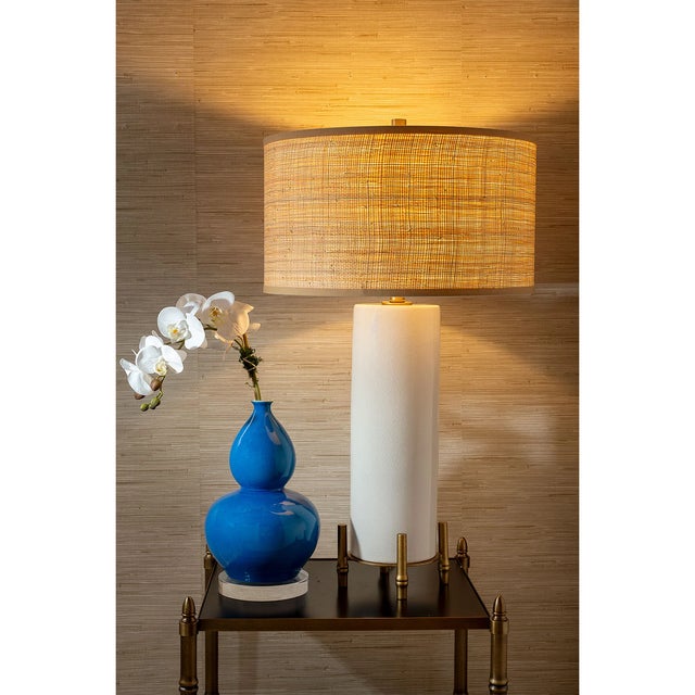 Mid-Century Modern Boca Cream Bamboo Foot Lamp with Raffia Shade For Sale - Image 3 of 4