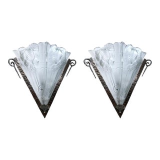 Pair of French Art Deco Corner Wall Sconces by Noverdy For Sale