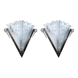 Pair of French Art Deco Corner Wall Sconces by Noverdy