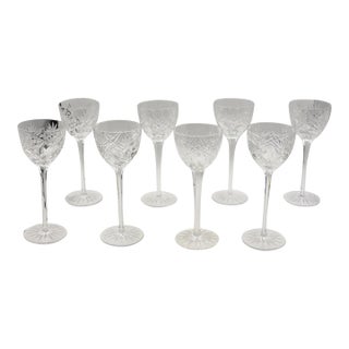 Continental Antique Set of 8 Handblown and Cut Crystal Wine Glasses For Sale