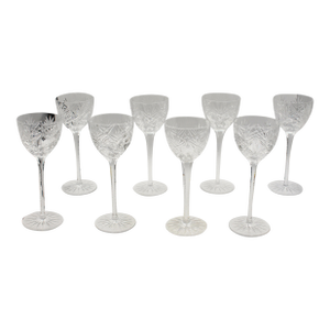 Continental Antique Set of 8 Handblown and Cut Crystal Wine Glasses