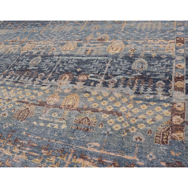 Layered Modern Khotan Rug by Keivan Woven Arts in Blue and Warm Sand 10 X 14 For Sale - Image 11 of 16