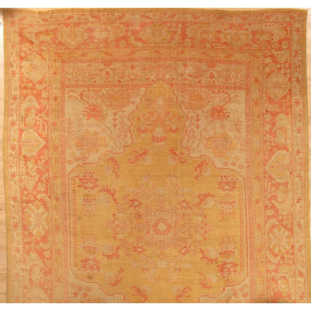 Antique Turkish Oushak Carpet, Handmade Oriental Rug, Gold, Taupe, Shrimp Coral For Sale - Image 16 of 18