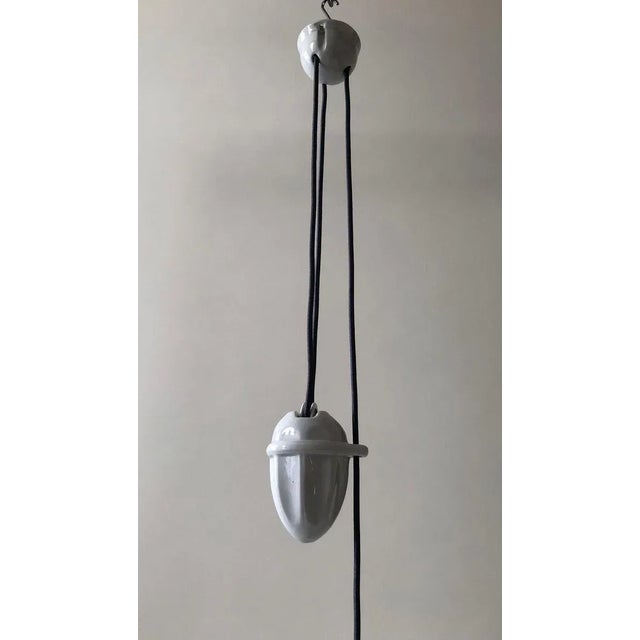 Porcelain and Handmade Glass Counterweight Pendant Lamp, 1900s For Sale - Image 3 of 18