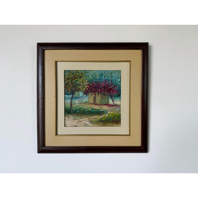 Abstract Vintage Impressionist Countryside Landscape Oil on Masonite Painting, Signed and Framed For Sale - Image 3 of 12