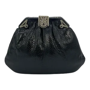 Judith Leiber Black Lizard Art Deco Crystal Top Clutch