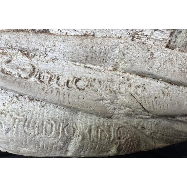 French Country Vintage Cast-Stone Basket Planter With Sculpted Bow — Signed Studio Piece For Sale - Image 3 of 5