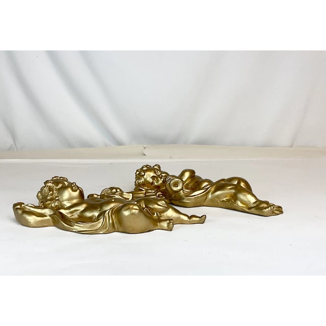 1970s 1970s Vintage Boho Chic Hollywood Regency Italian Figural Wall Sculptural Cherubs - A Pair. For Sale - Image 5 of 10