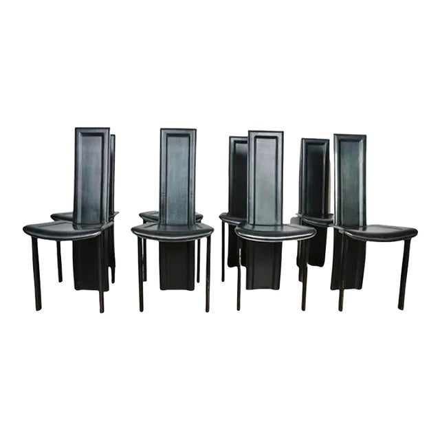 1980s Italian Leather Highback Dining Chairs by Artedi - Set of 8 For Sale
