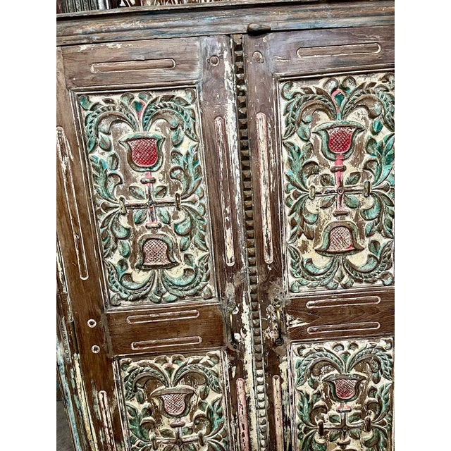 Mid-Century Modern Antique Indian Hand-Carved Jharokha Window Shutter Wall Décor | Rustic Architectural Salvage 57 For Sale - Image 3 of 4