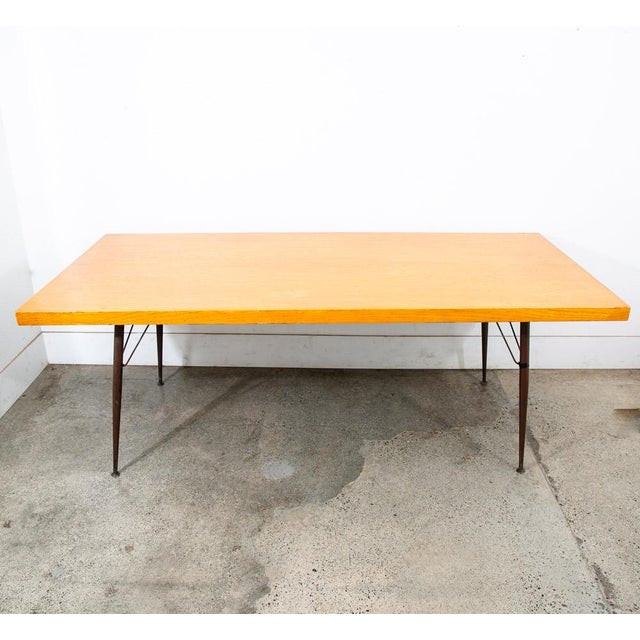 Mid-Century Modern Mid Century Modern Dining Table Blonde Wood Metal Legs Rectangular Vintage MCM For Sale - Image 3 of 12