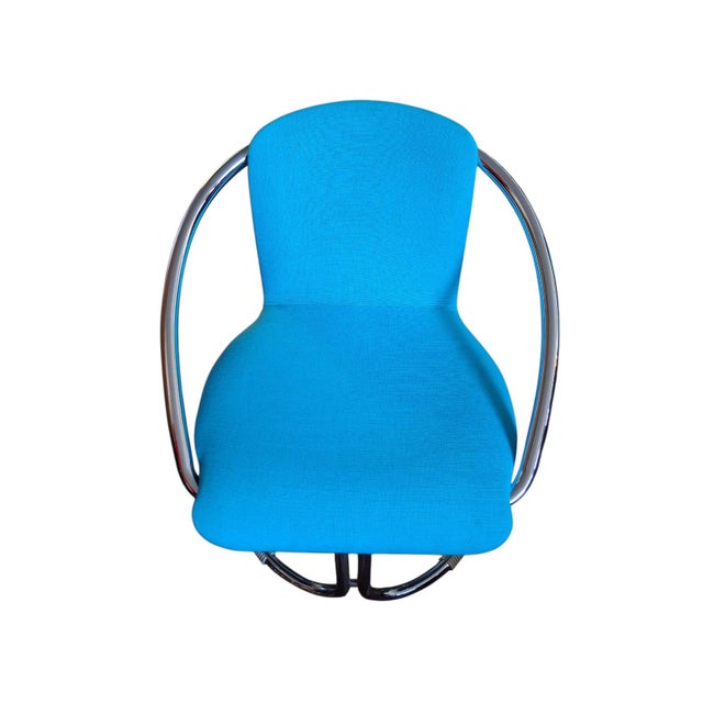 Italian Steel and in Turquoise Cotton Upholstery Armchairs, 1960s, Set of 2 For Sale - Image 13 of 18