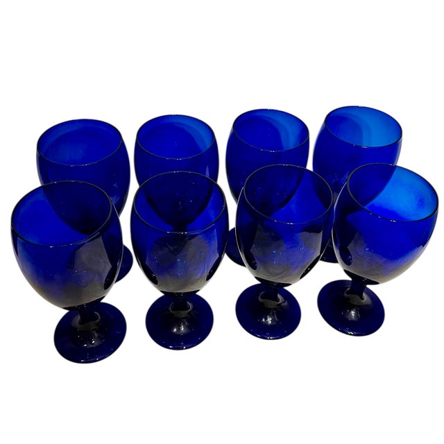 Royal Blue Vintage Cobalt Wine Goblets - A Set of 8 For Sale - Image 8 of 10