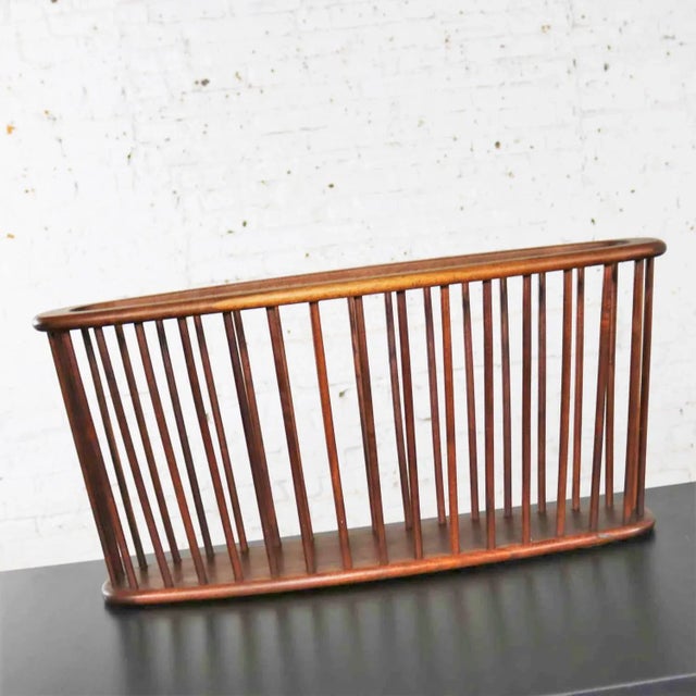 Larger Walnut Oval Magazine Rack Attributed to Arthur Umanoff for Washington Woodcraft For Sale - Image 6 of 13