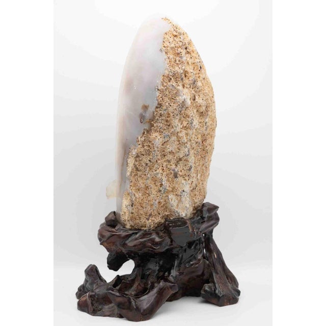 Wood Chinese Carved Agate Guanyin Figure on Custom Stand - Goddess of Compassion For Sale - Image 7 of 9