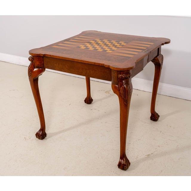 Chippendale Chippendale Style Burl Walnut Flip Top Inlaid Game Table For Sale - Image 3 of 15