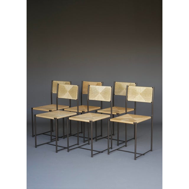 Beautiful set of 6 elegant minimalist dining chairs designed in 1979 by Giandomenico Belotti for Alias, Italy. Very well...