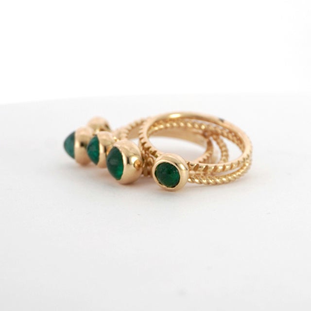 Five 14k Yellow Gold Rings With Cabochon-Cut Emeralds Size 6.5 For Sale - Image 13 of 14