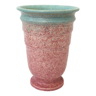 1930s Roseville Pottery Tourmaline Mottled Pink and Aqua Art Deco Vase For Sale
