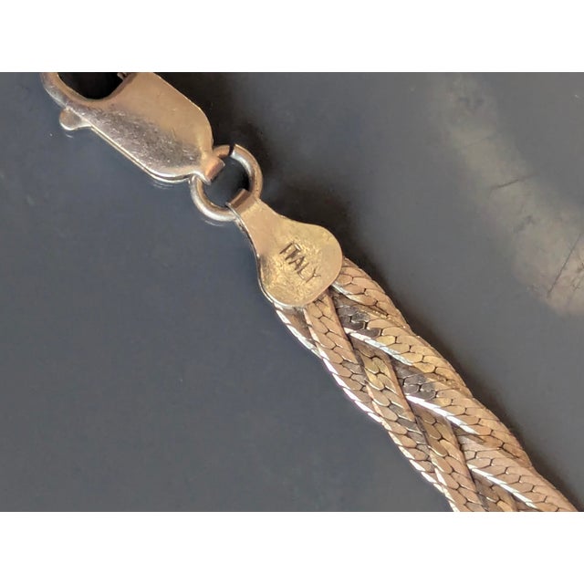 Mid 20th Century Vintage Braided Herringbone Silver Chain Bracelet From Italy For Sale - Image 5 of 7