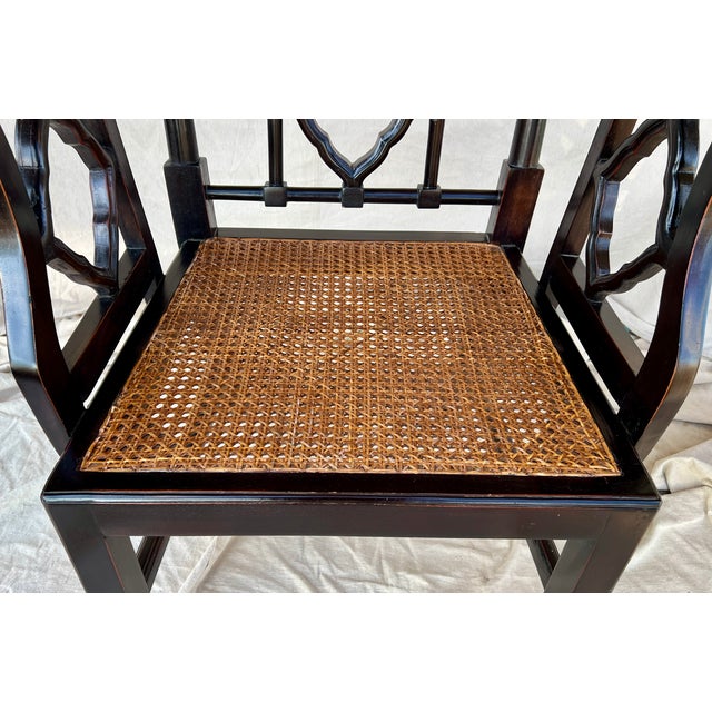 Late 20th Century A Chinese Chippendale Style Ebonized Armchair With Hand Caned Seat For Sale - Image 4 of 5