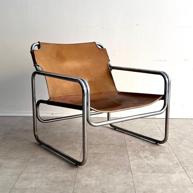 1970s Chrome-Plated Steel and Leather Armchair by Antonello Mosca for Produzione Forma, 1970s For Sale - Image 5 of 5