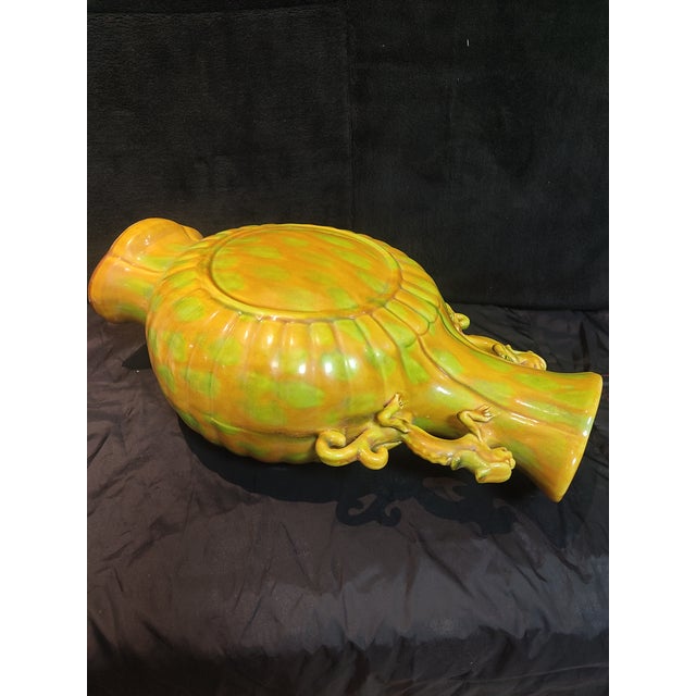 Chinese Ceramic Vase Ming Dynasty Hongzhi Marked Yellow Glaze Porcelain Vase Hand Carved Double Dragon Ears For Sale - Image 9 of 11