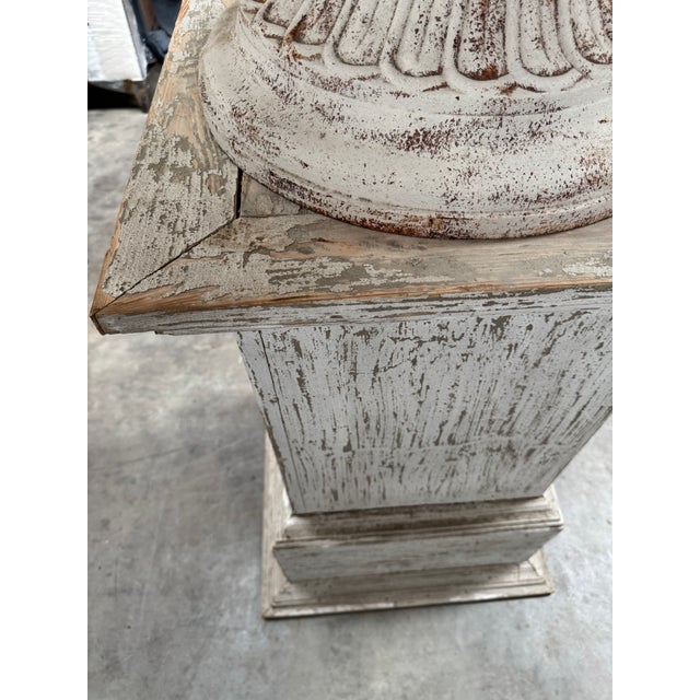 Late 20th Century Iron Urn With Wooden Pedestal For Sale - Image 11 of 18