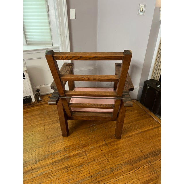 Arts & Crafts Morris Style Velvet Upholstered Oak Chair With Ladder Back Which Reclines For Sale - Image 3 of 7